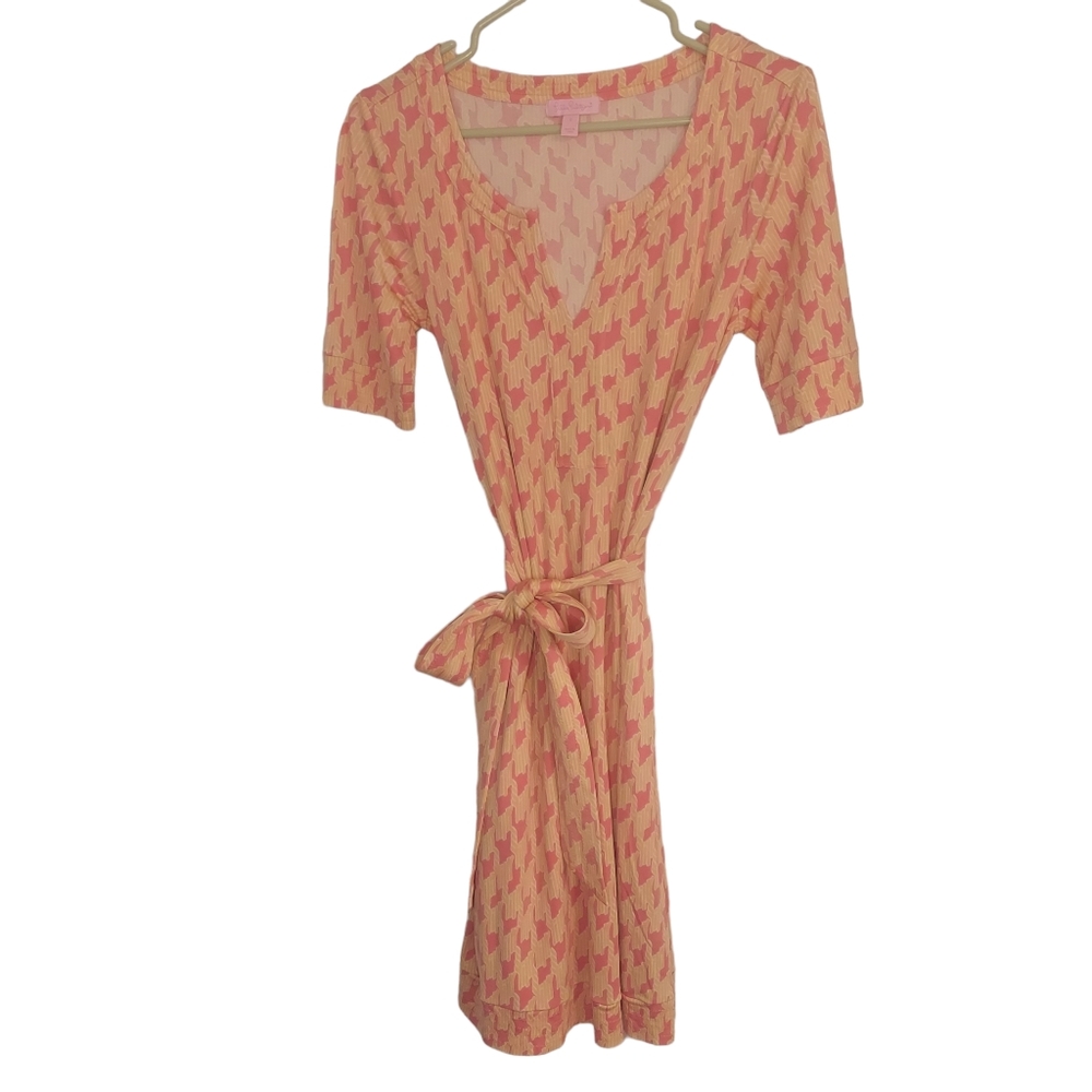 Lilly Pulitzer Silk Short Sleeve Tie Waist Dress EUC Size 6 Pink/Orange